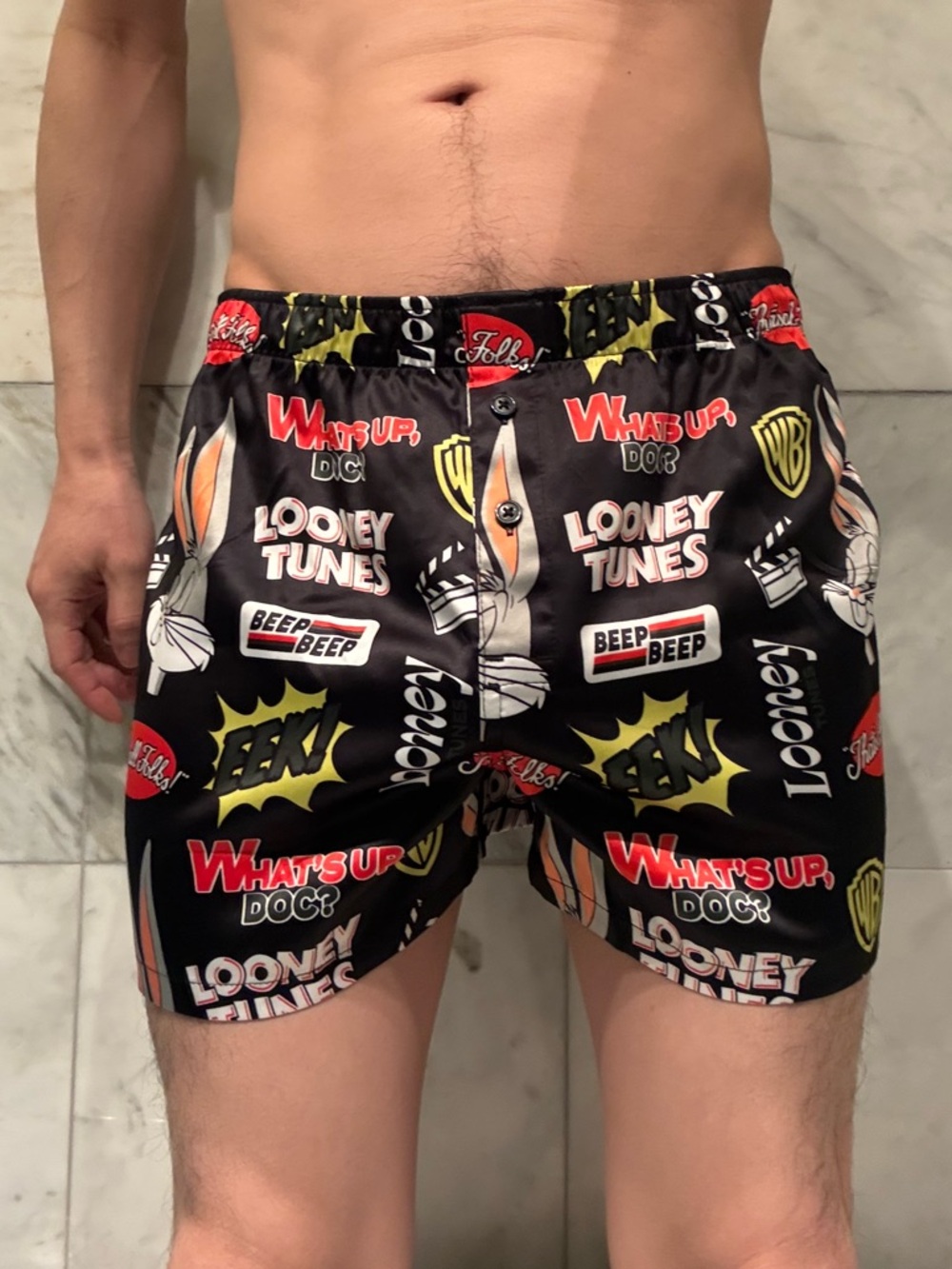 H&M Black Looney Tunes Comic-Print Stretch Satin Boxer Shorts